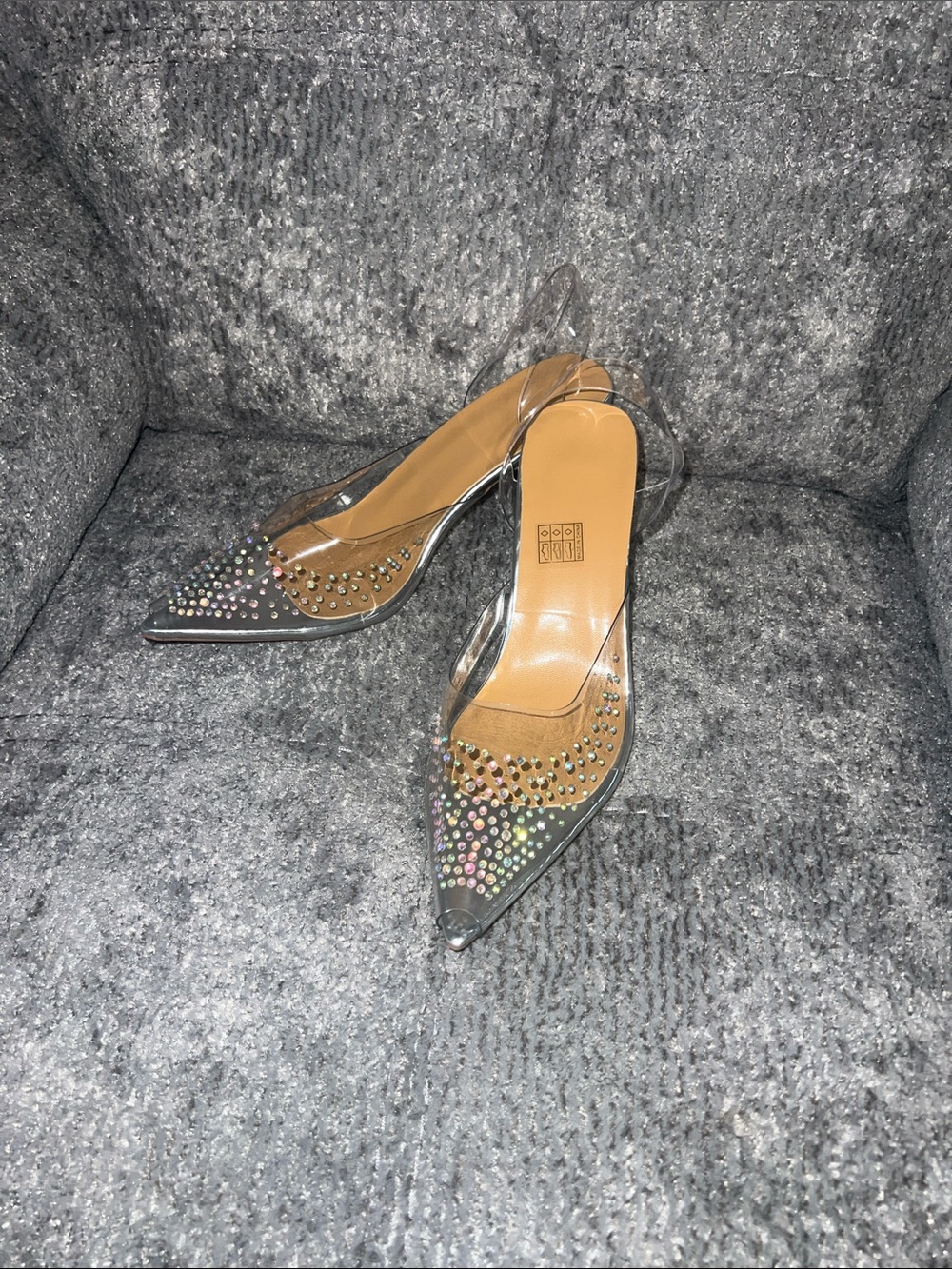 Clear Slingback Pointed-Toe Heels with Multicolor Studs